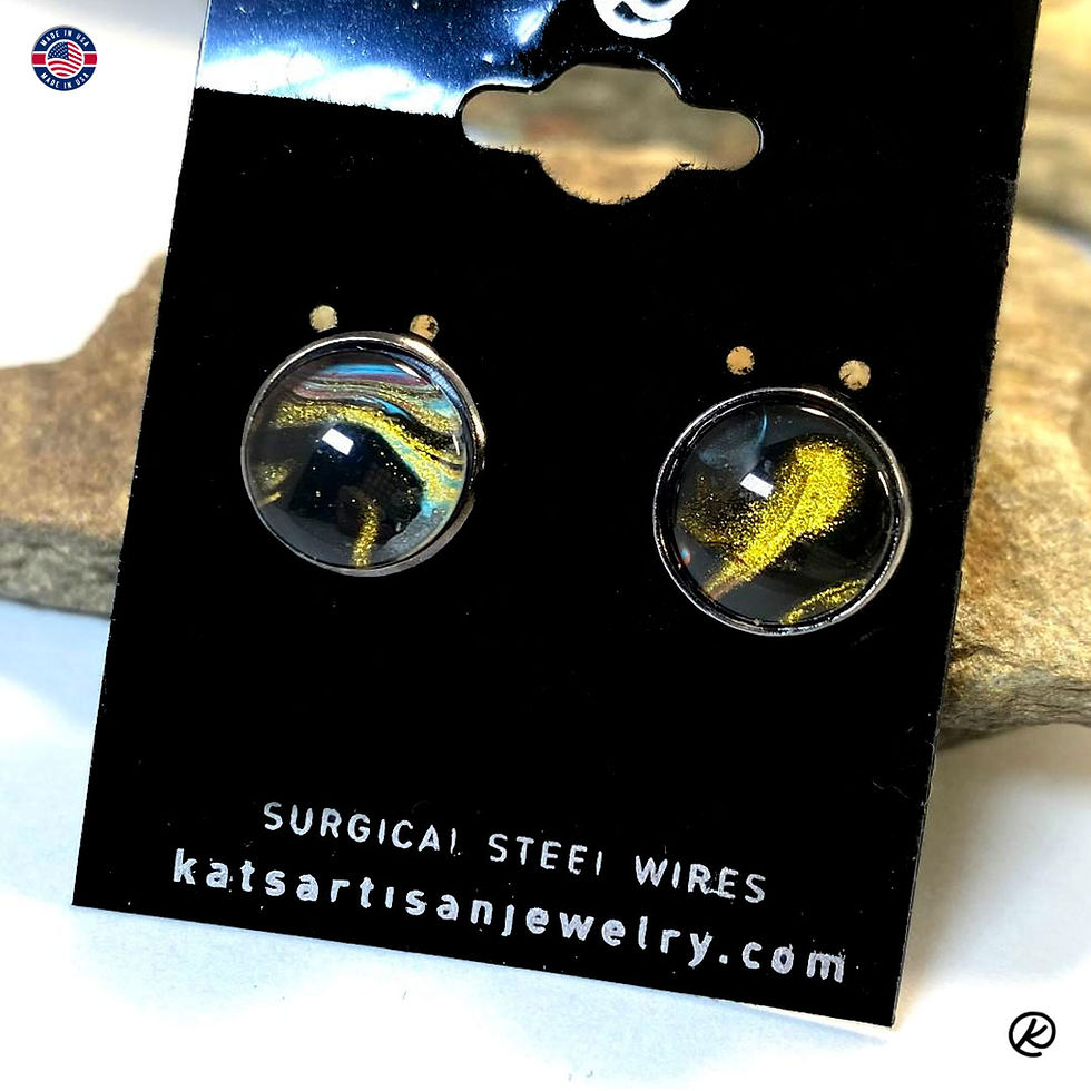 Thumbnail: Gold and black pendant w hand painted stone