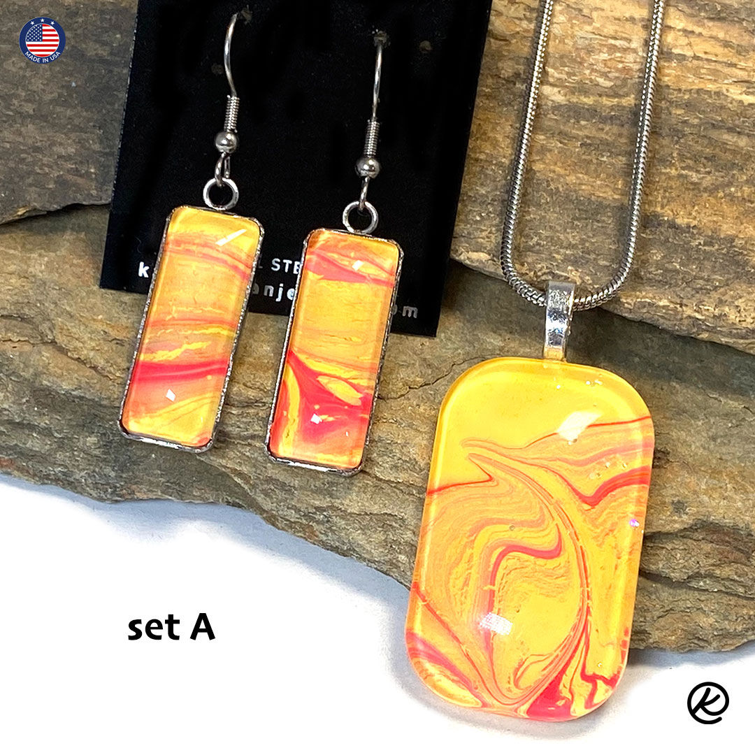 Pink and yellow jewelry set with 2 choices of earrings