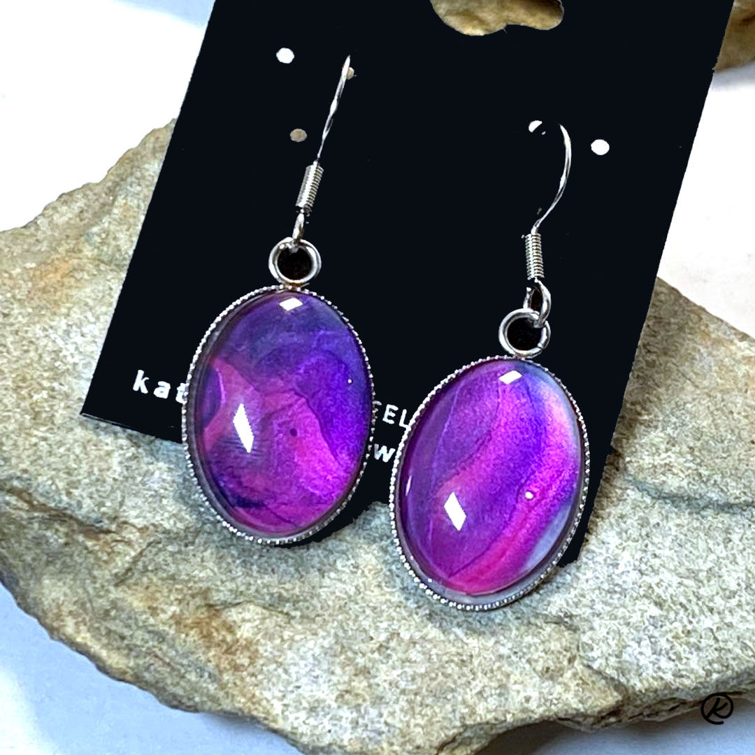 Navy and magenta stainless steel earrings