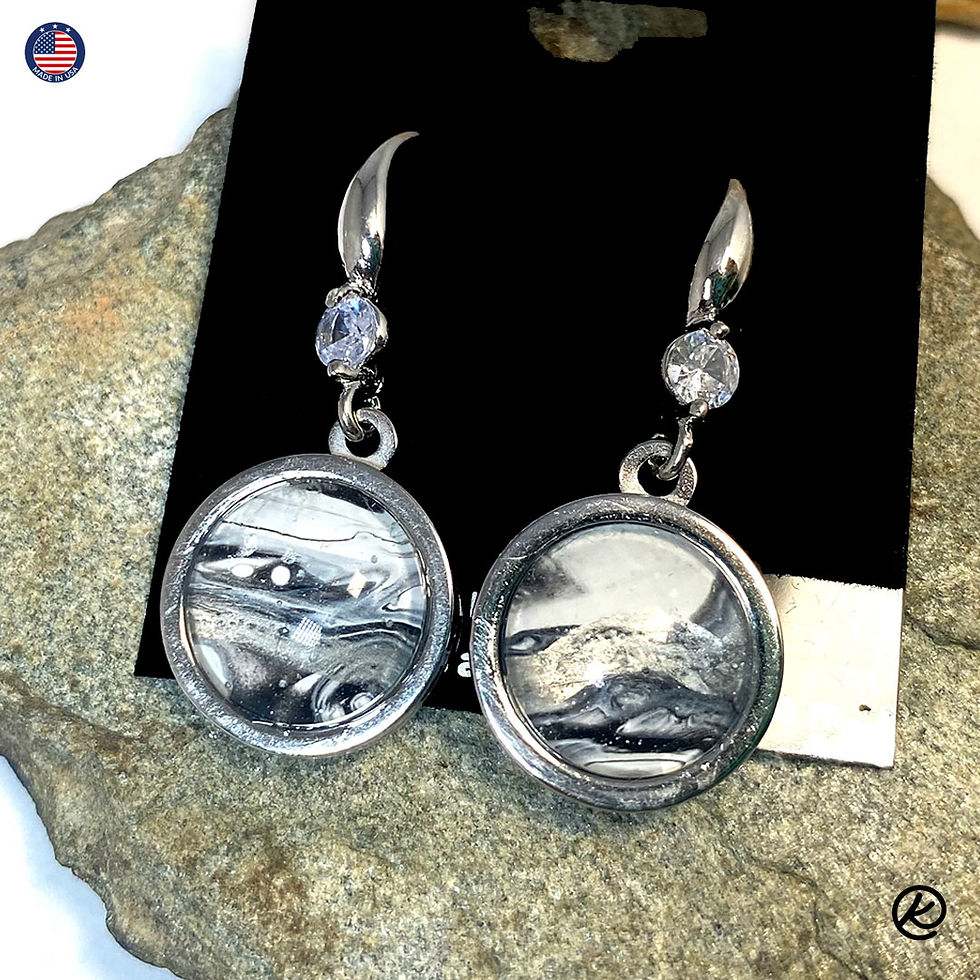 Thumbnail: Two-sided pendant and earrings set with black and white art