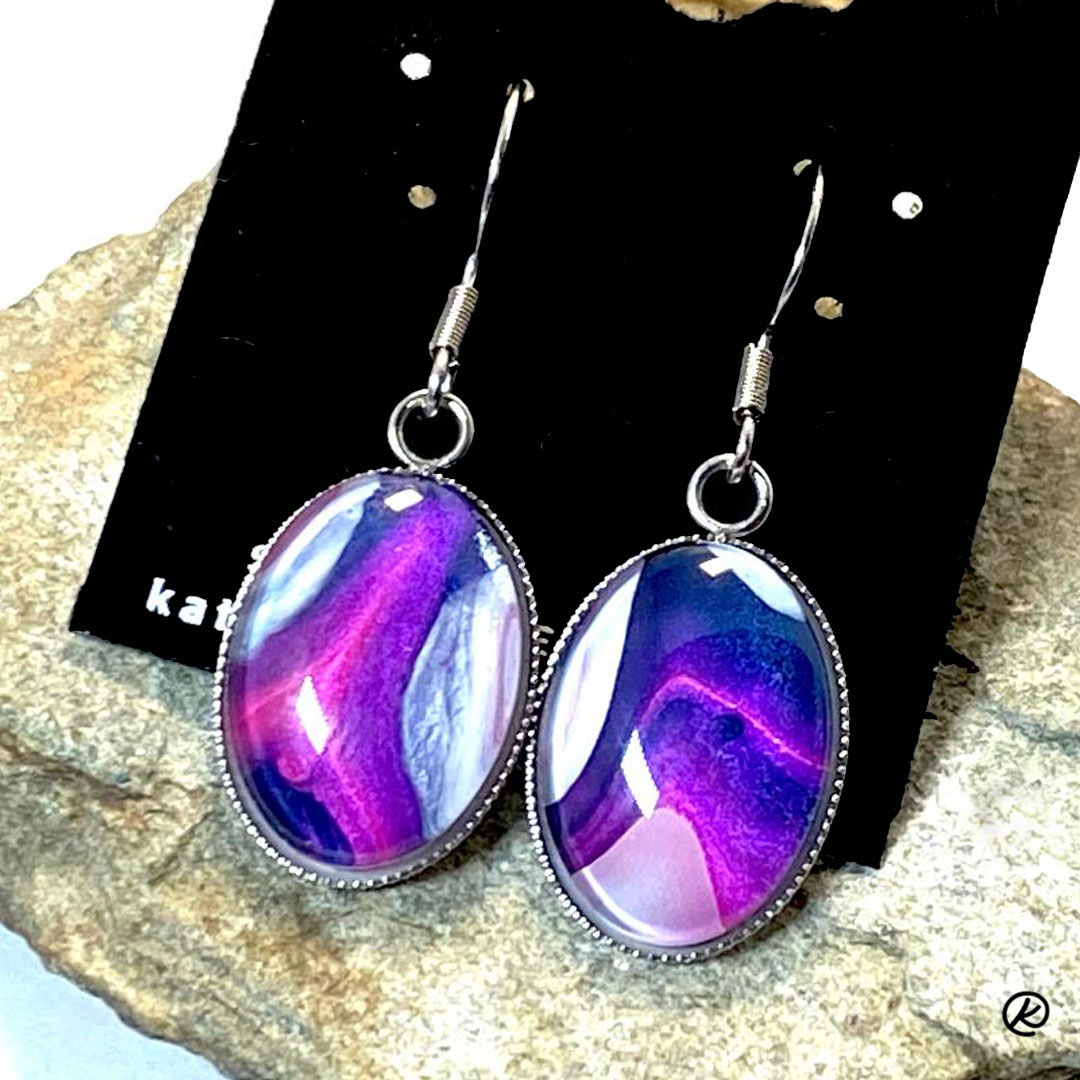 Pink and blue stainless steel earrings