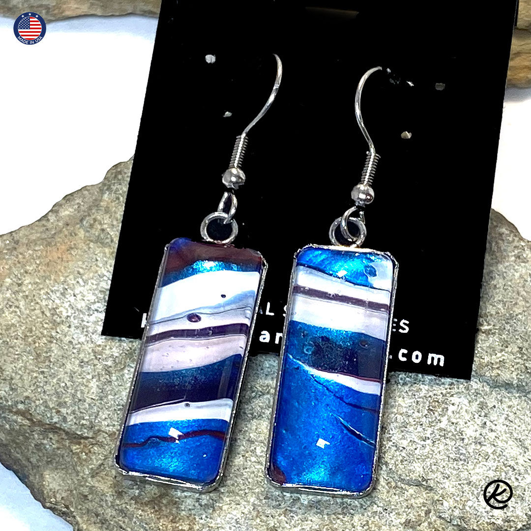 Red white and blue poured acrylic earrings