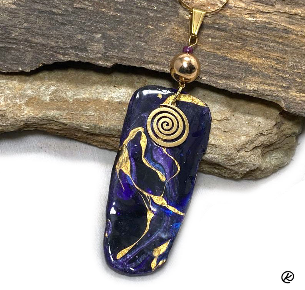 Purple turquoise look on slate pendant - earrings available