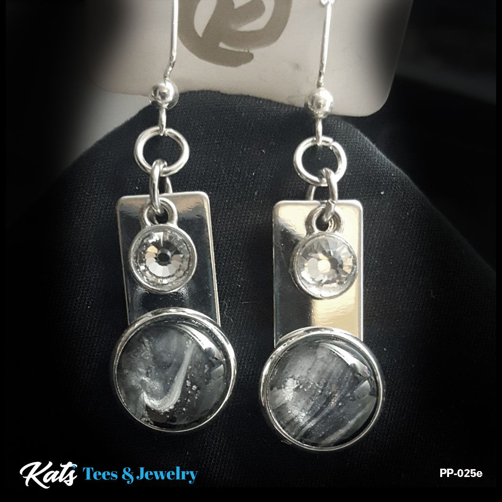 Poured Painting earrings - black silver glitter - wearable