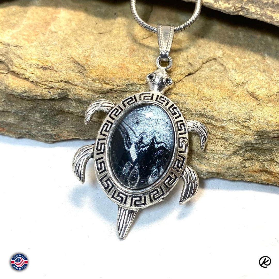 Turtle pendant with poured acrylics