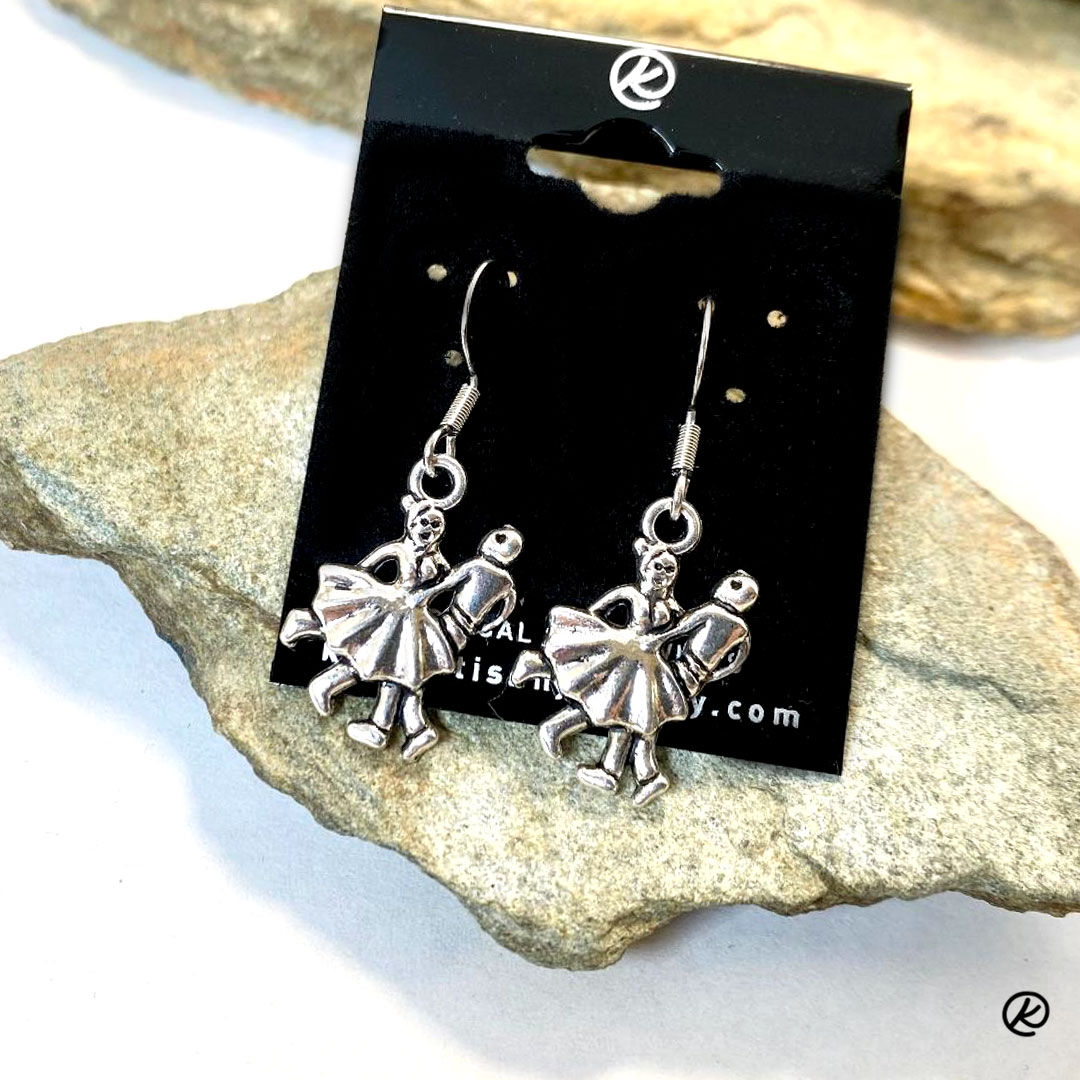 Square dance earrings with surgical steel wires