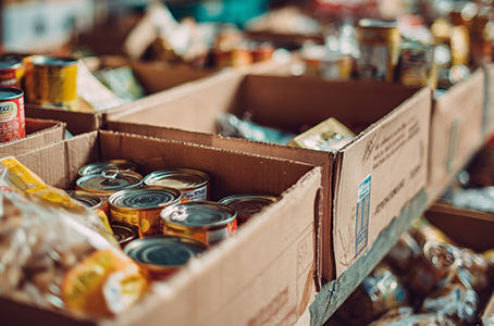 Boxes of donated food