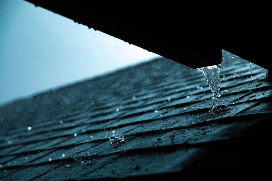 rain falling on shingle roof