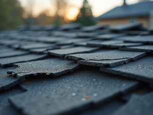 closeup of asphalt singles showing wear