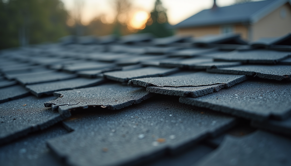 closeup of asphalt singles showing wear