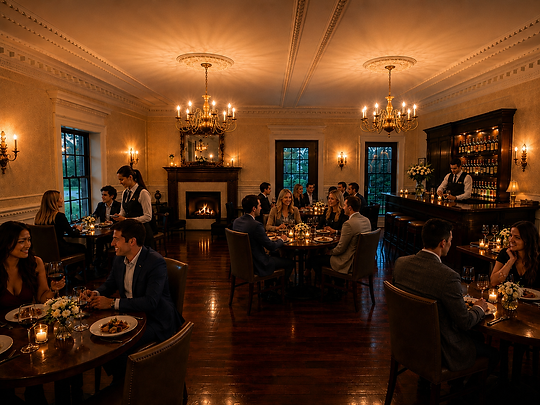 People dining in an elegant, dimly lit restaurant