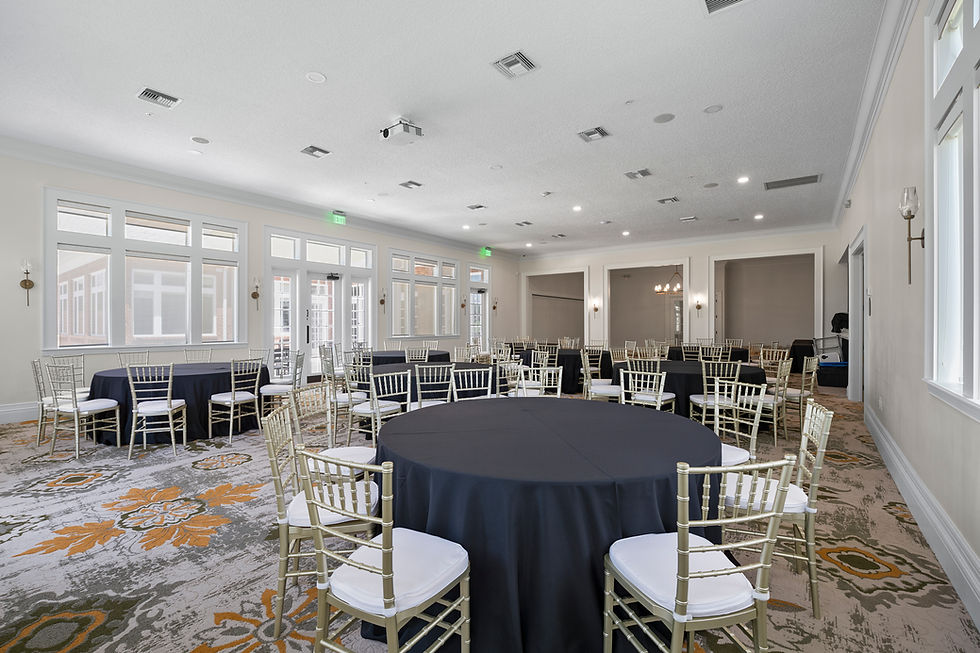 Valencia Room at The Grove set for a large private event with round tables and seating.