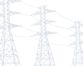 Silhouette of three electric towers with power lines against black background.