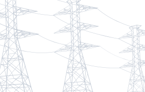 Silhouette of three electric towers with power lines against black background.