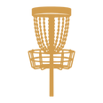 Gold disc golf basket icon on a plain black background.