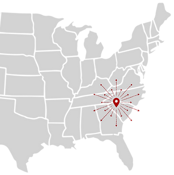 Map of US service area for storage and moving from SC