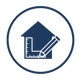 Dark blue home icon inside a circle, representing navigation to homepage.