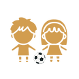 Two stylized children with a soccer ball