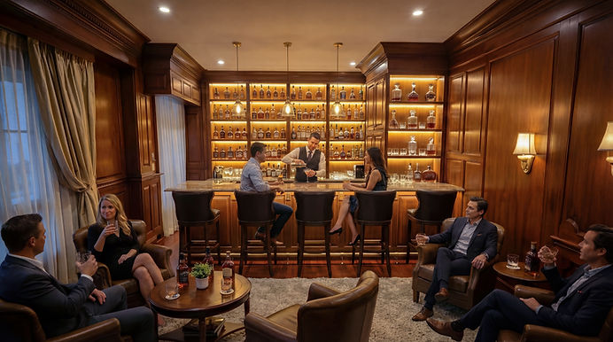 Founders Club bar with members enjoying drinks