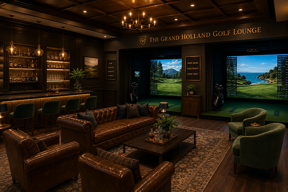 Luxurious Grand Holland Golf Lounge with bar and simulators