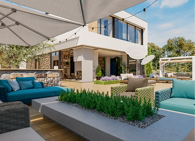 Gestaltungskonzept für Innenräume einer modernen Villa auf Mallorca mit hochwertigen Materialien und mediterranem Wohnstil.