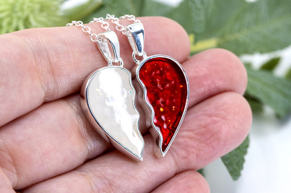 Thumbnail: 2 x Split Heart Cremation Ashes Memorial Pendants