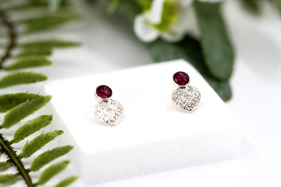 Thumbnail: Elegant Heart and Cremation Ashes Stone Memorial Earrings