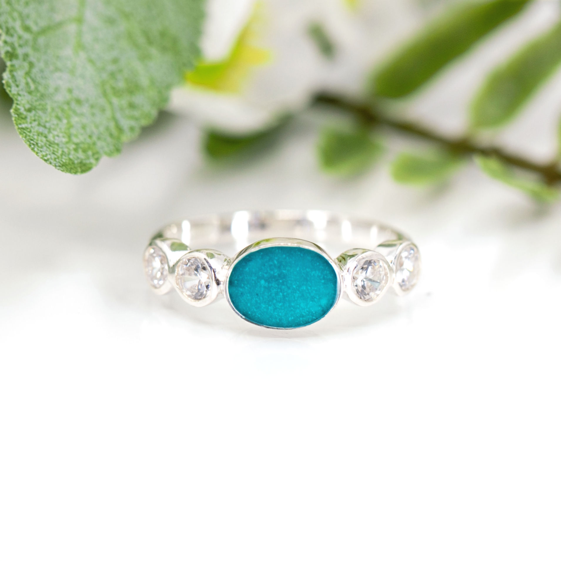 Oval and CZ Feature Memorial Ring containing cremation ashes