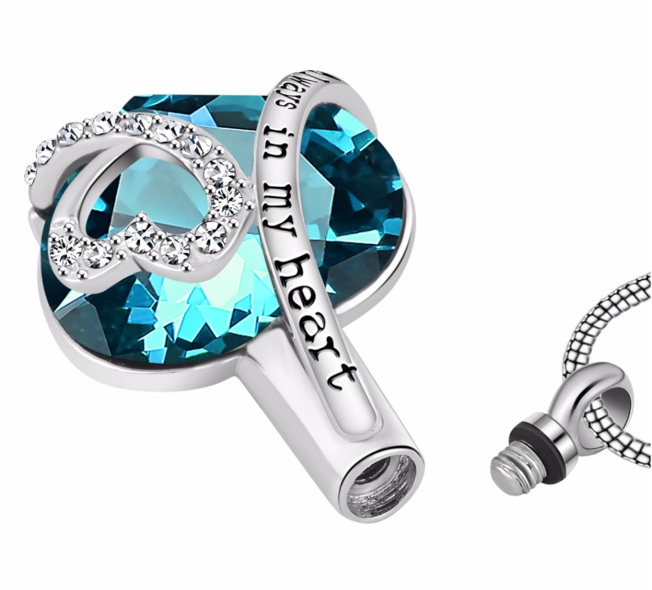 Thumbnail: Blue Zirconia Birthstone Cremation Ashes Urn Necklace