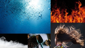 Los cinco elementos, agua, fuego, aire, tierra y éter