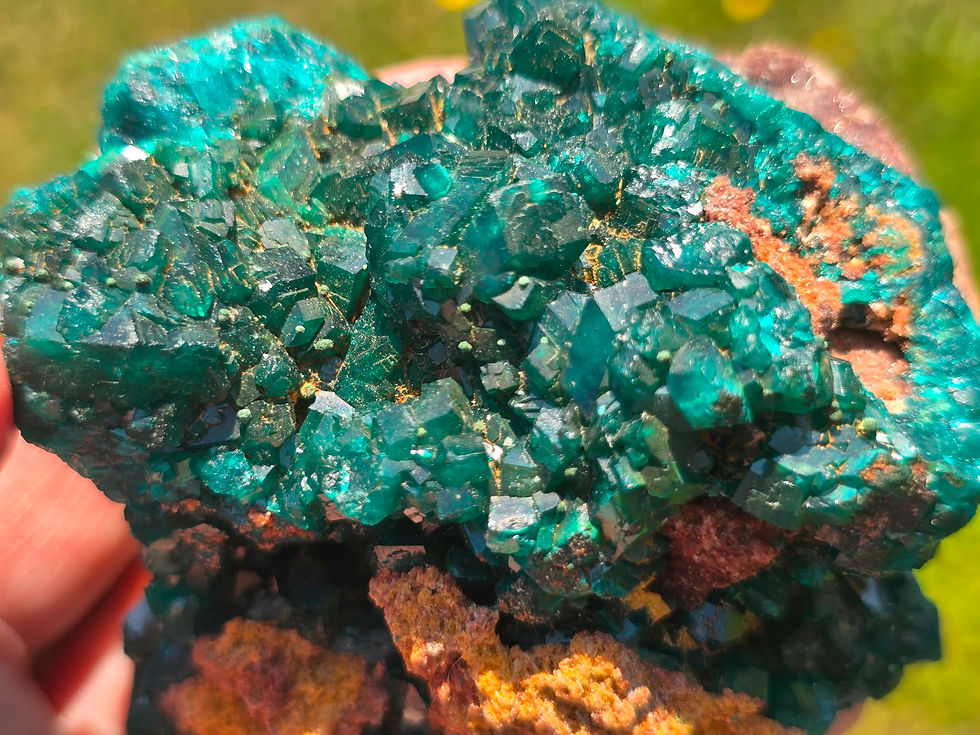 Miniature : Spectaculaire Amas Dioptase Vert Émeraude, Malachite Botryoïdale & shattuckite