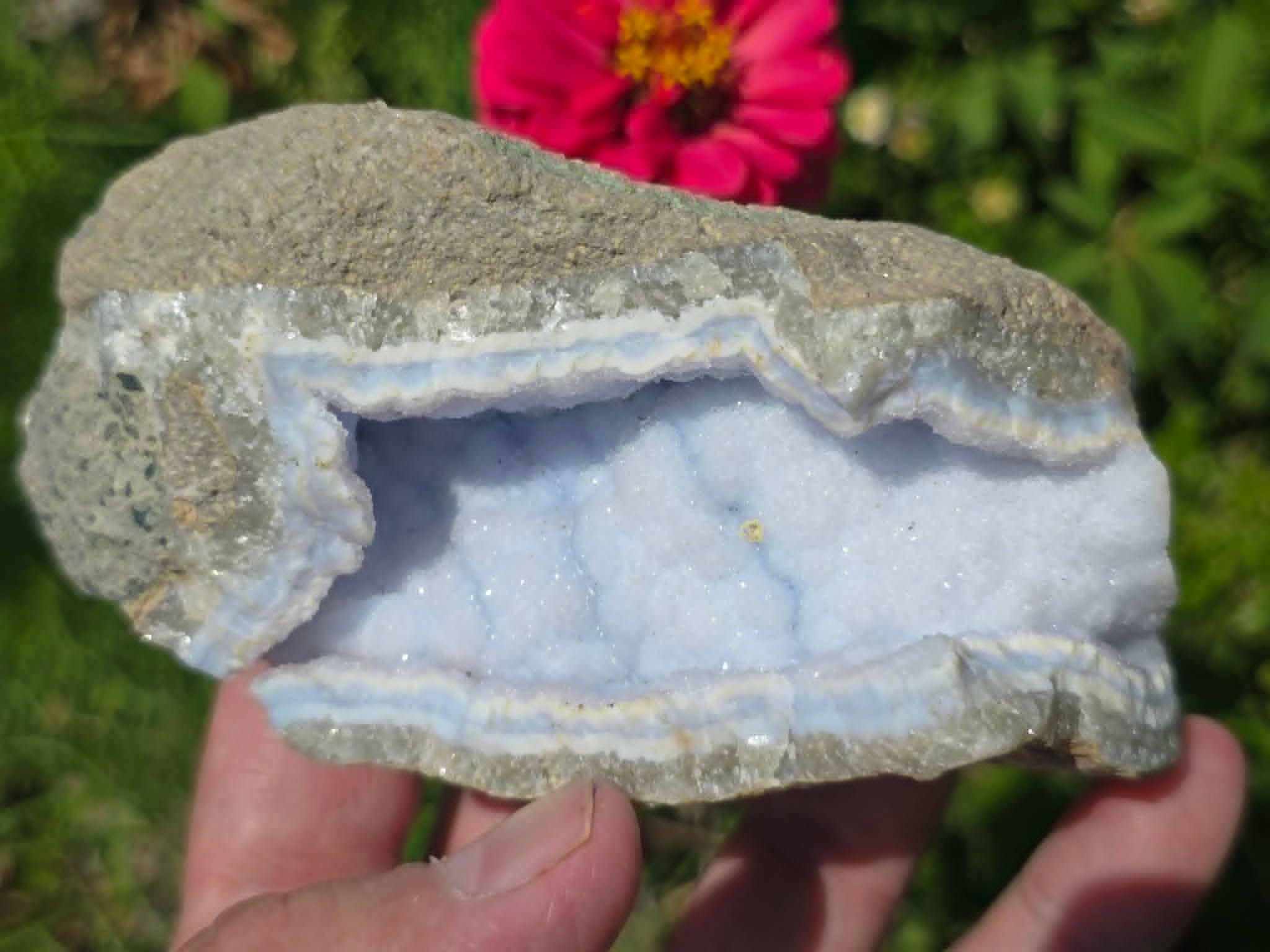Splendid Sparkly Blue Lace Agate Geode (Botryoidal Druzy) – Malawi