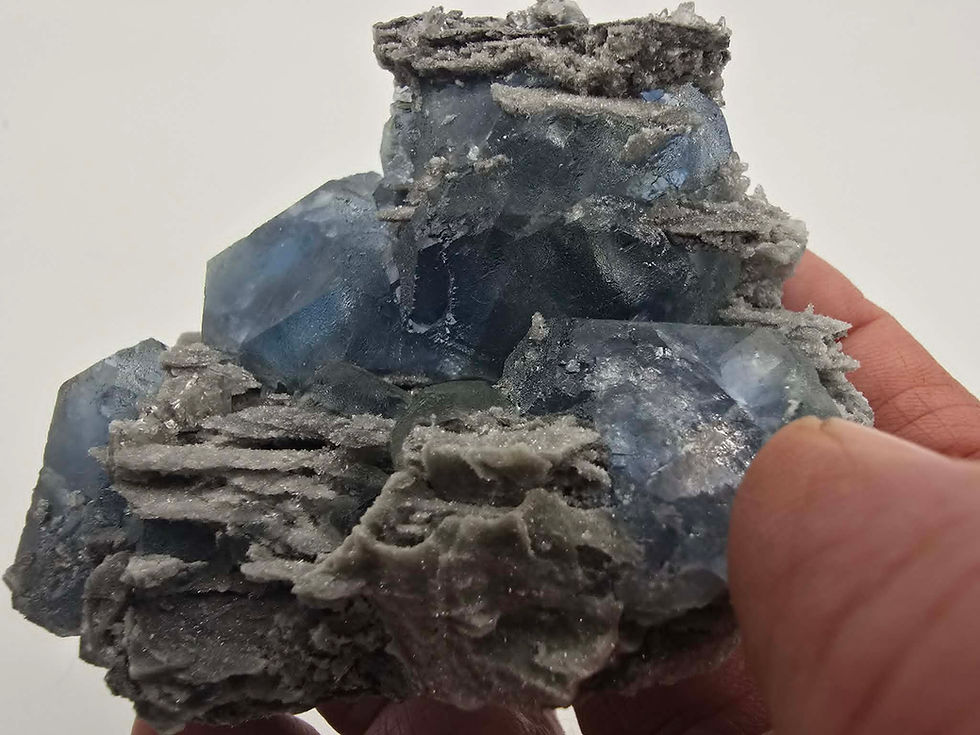 Thumbnail: Deep Blue-Green Fluorite on Sparkling Quartz from Fujian China