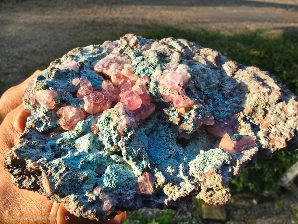 Miniature : Combo d'Exception : Chrysocole Bleu Ciel & Calcite Rose sur Matrice