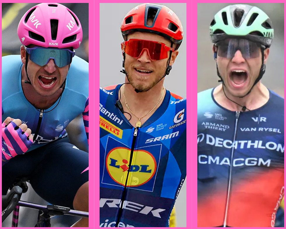 Dylan Groenewegen, Jonathan Milan en Tobias Lund Andresen.