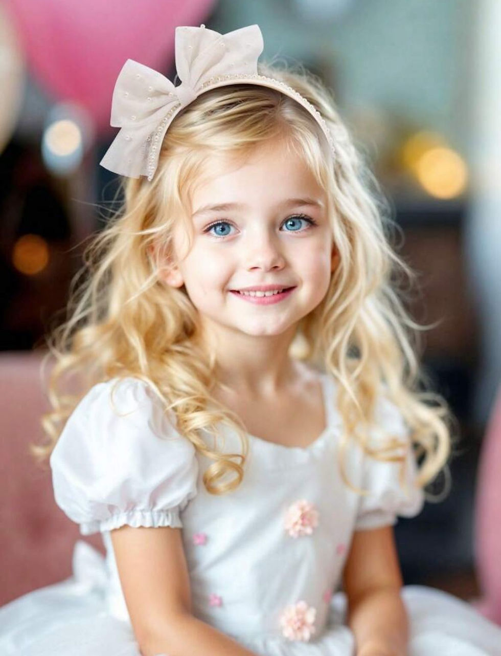 Miniatura: Tiara de Bege em Pérolas, com laço em tule e detalhes em pérolas