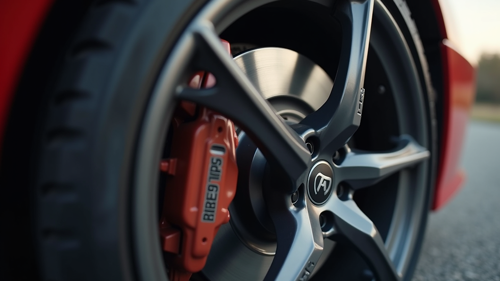 Close-up view of car brake disc and caliper