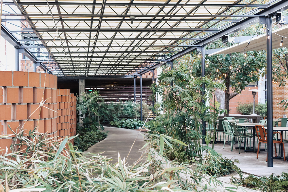 lush patio and walkway