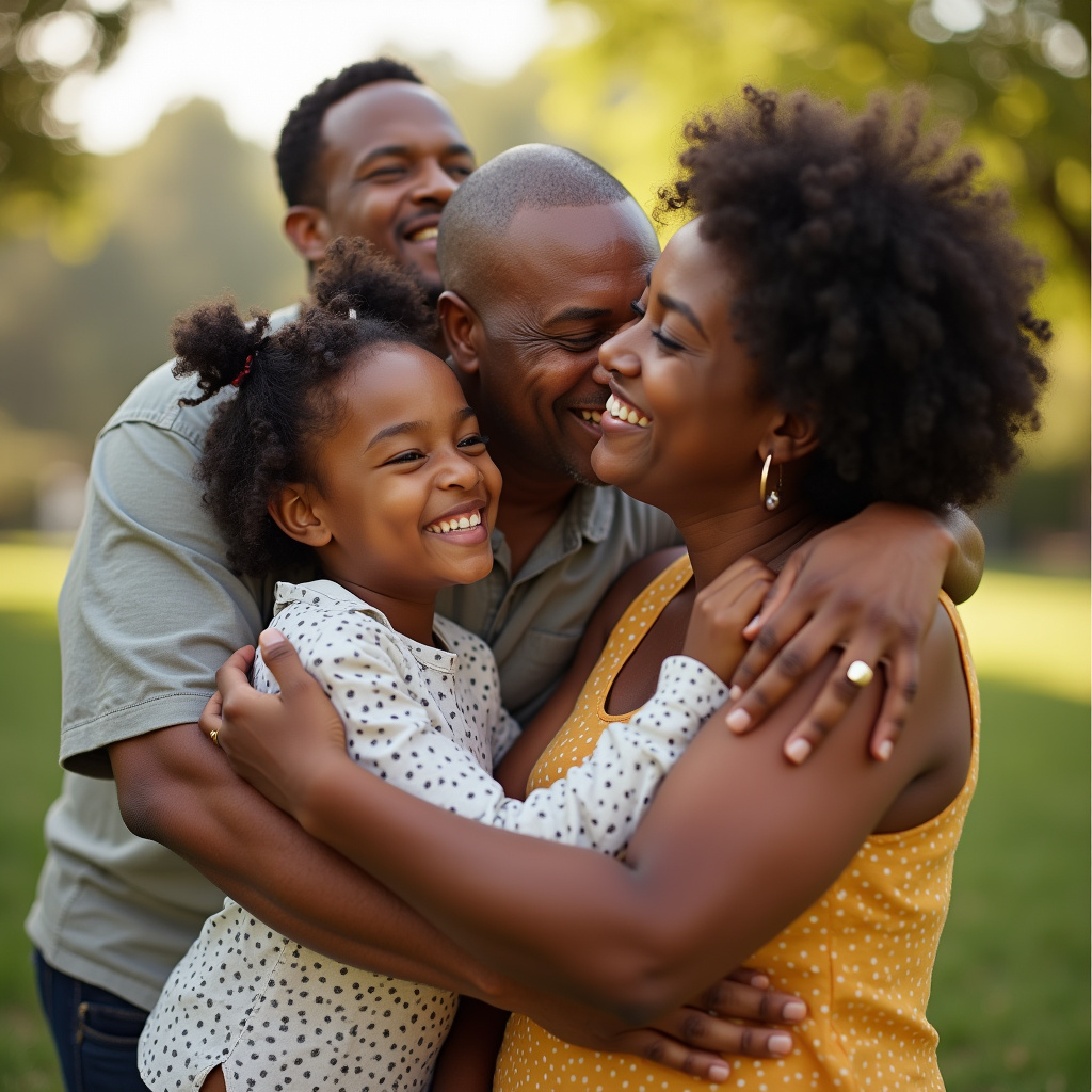 Happy reuniting African American family