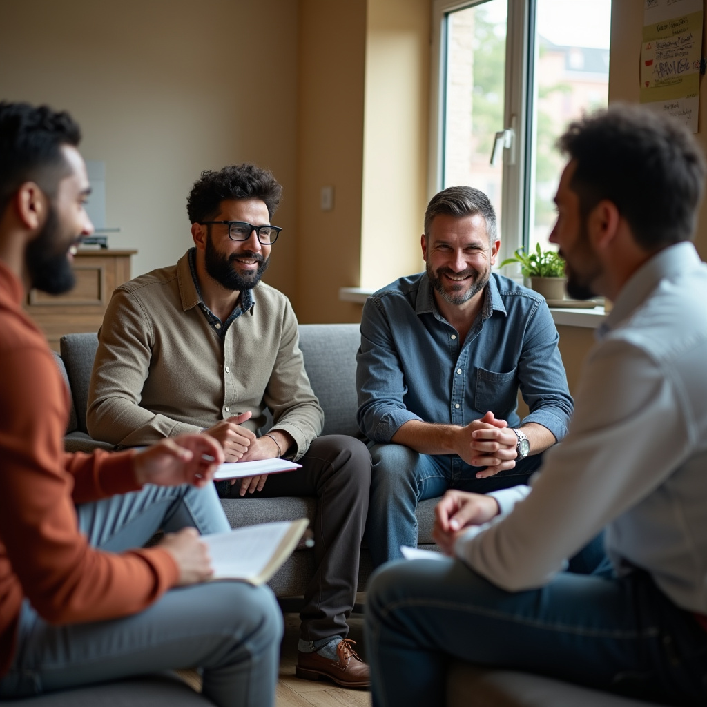 Diverse men learning group