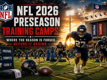NFL players participate in conditioning drills, positional workouts, and team practice sessions during the NFL 2026 Preseason Training Camps as coaches evaluate roster battles and prepare for the upcoming regular season at an National Football League training facility.