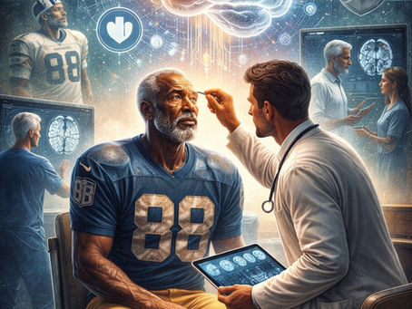 Illustration of the NFL Player Disability & Neurocognitive Benefit Plan showing support for former players with long-term medical and cognitive conditions.