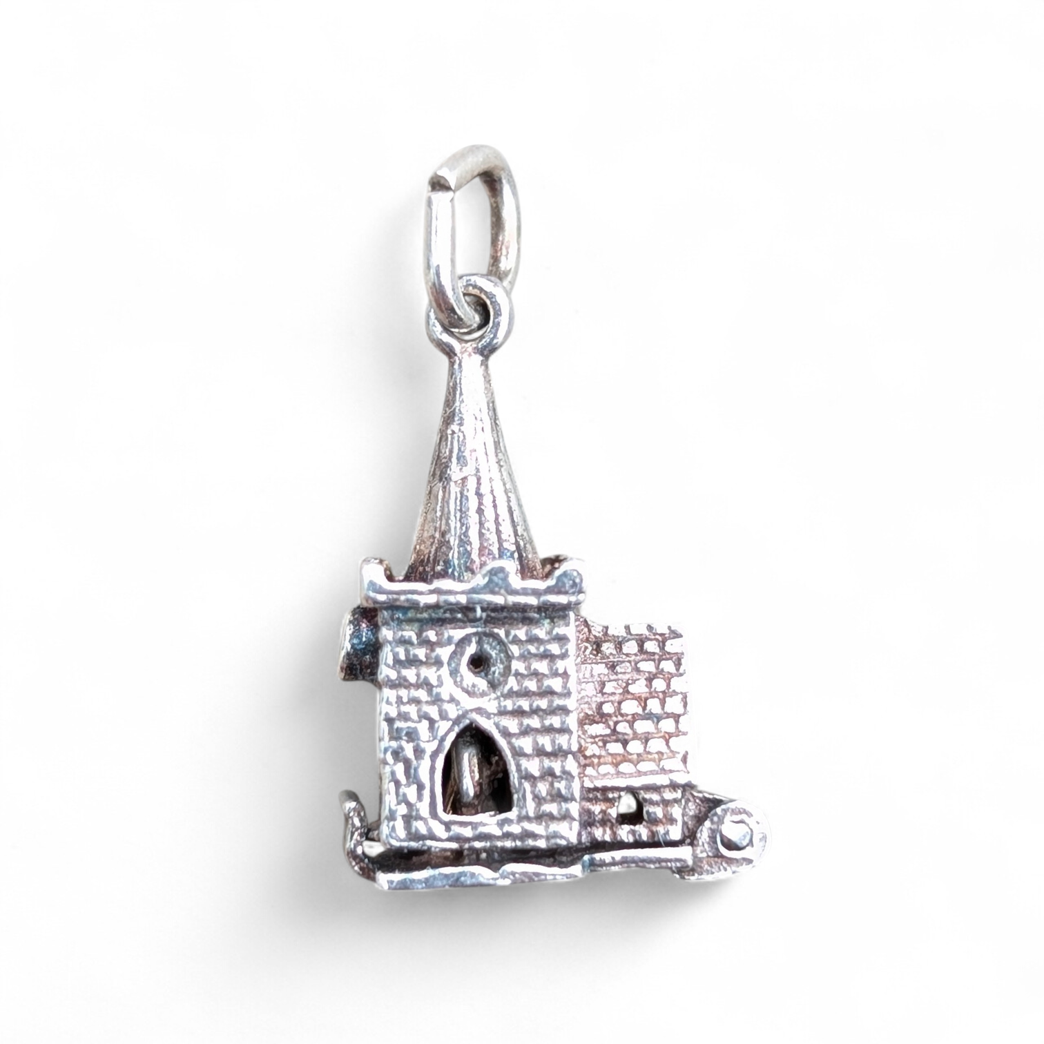 Vintage Silver Church with Wedding Inside Charm