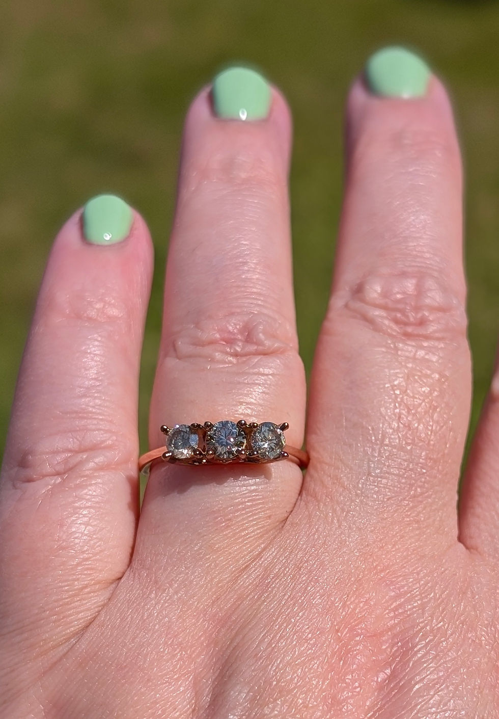 Thumbnail: Contemporary Rose Gold Champagne Diamond Trilogy Ring