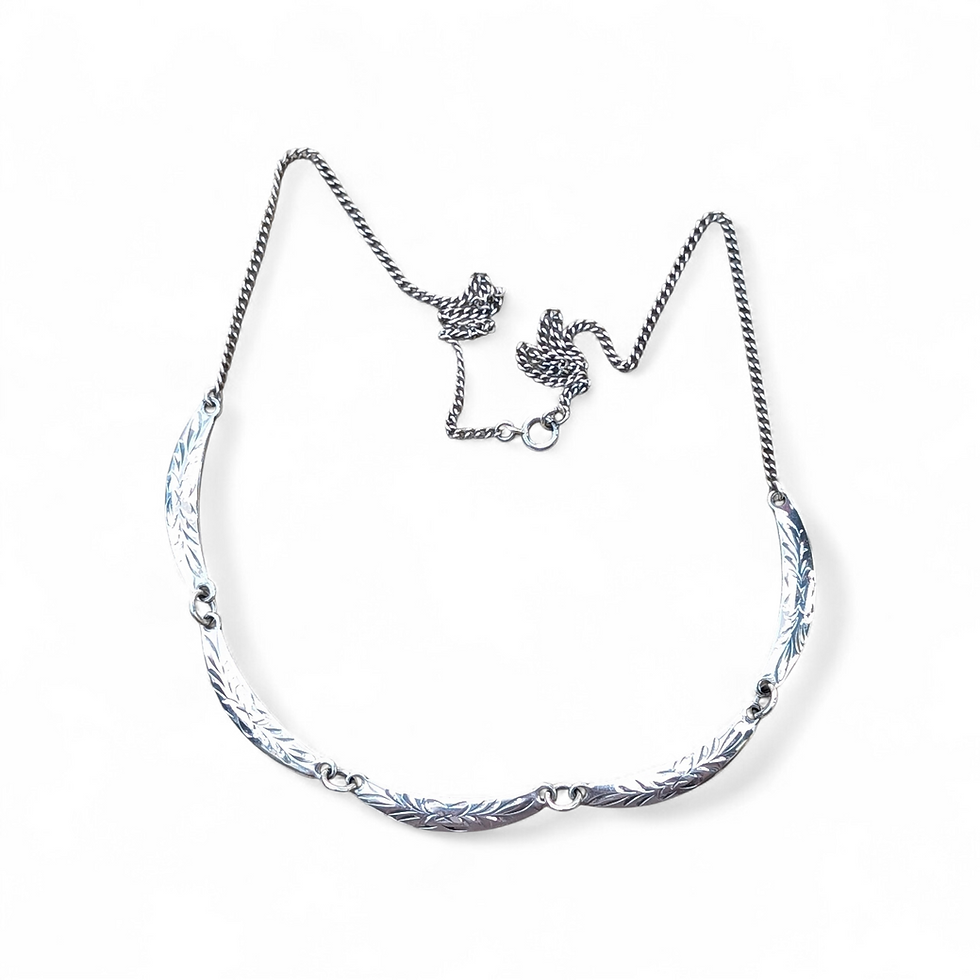 1970s Sterling Silver Engraved Panel Necklace