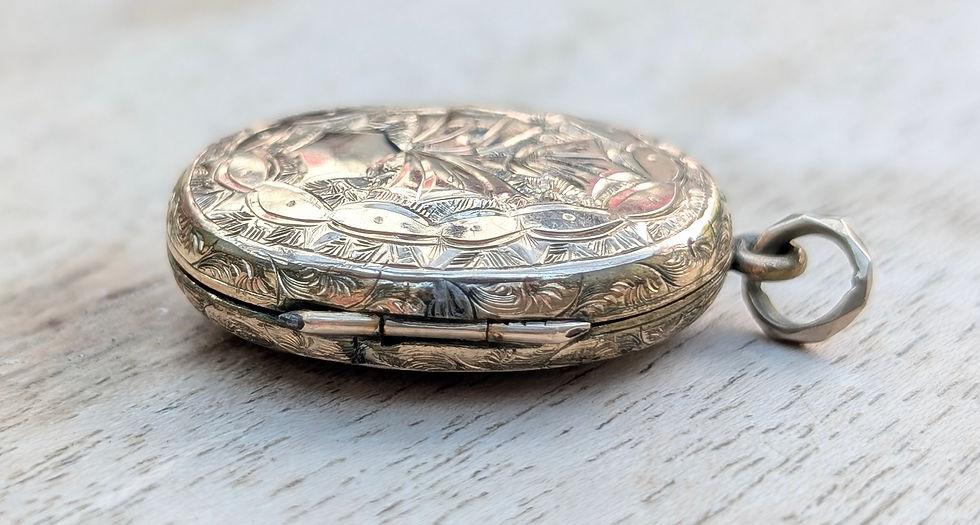 Thumbnail: large victorian engraved 9ct yellow gold front and back oval locket pendant