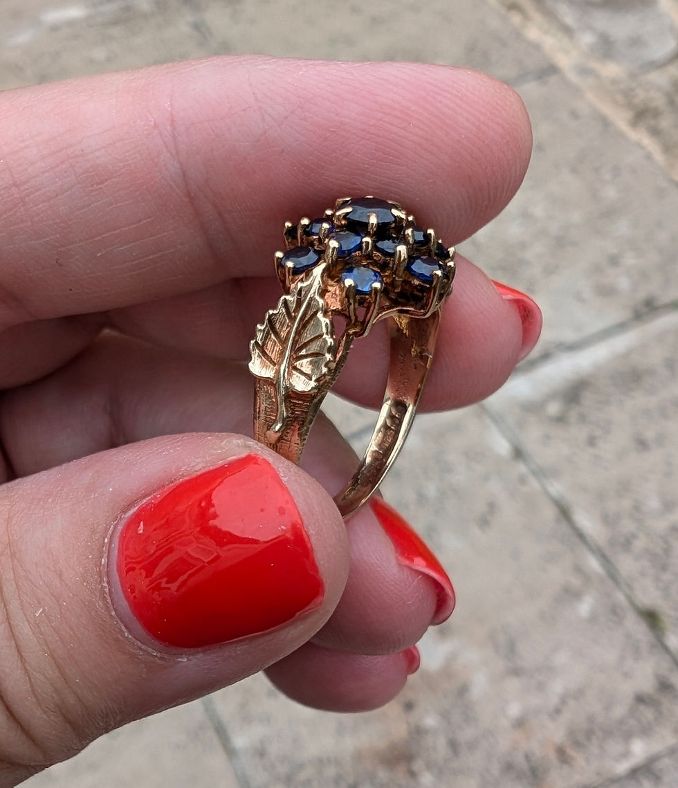Thumbnail: 1970s 9ct Gold & Synthetic Sapphire Flower Cluster Ring
