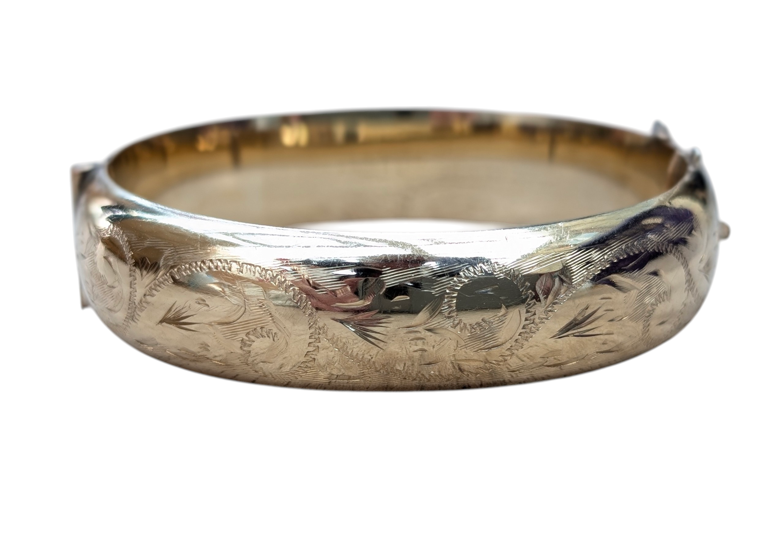 Vintage Engraved rolled yellow gold 1950s bangle