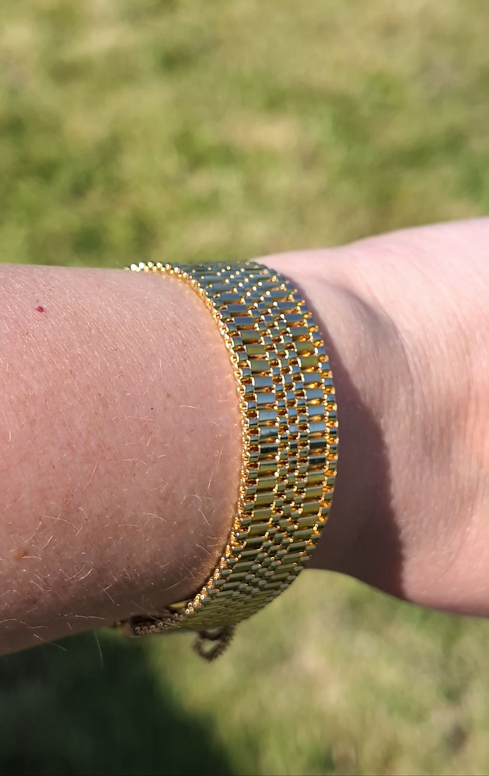 Thumbnail: Vintage Wide Woven Gold Plated Bracelet