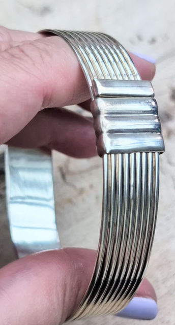 Thumbnail: large sterling silver buckle bracelet from 1980s